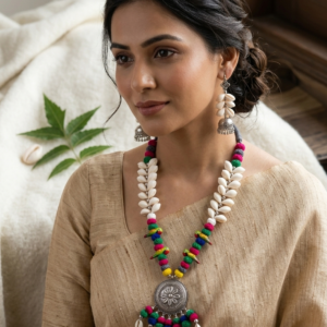 Durga Puja Kori Jewellery | Oxidised Pendant Handmade Necklace Set
